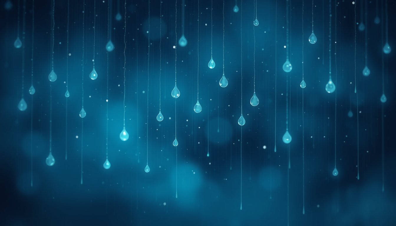 Soft rain-like tears of light falling in a dark dreamscape — crying dream meaning, release and healing