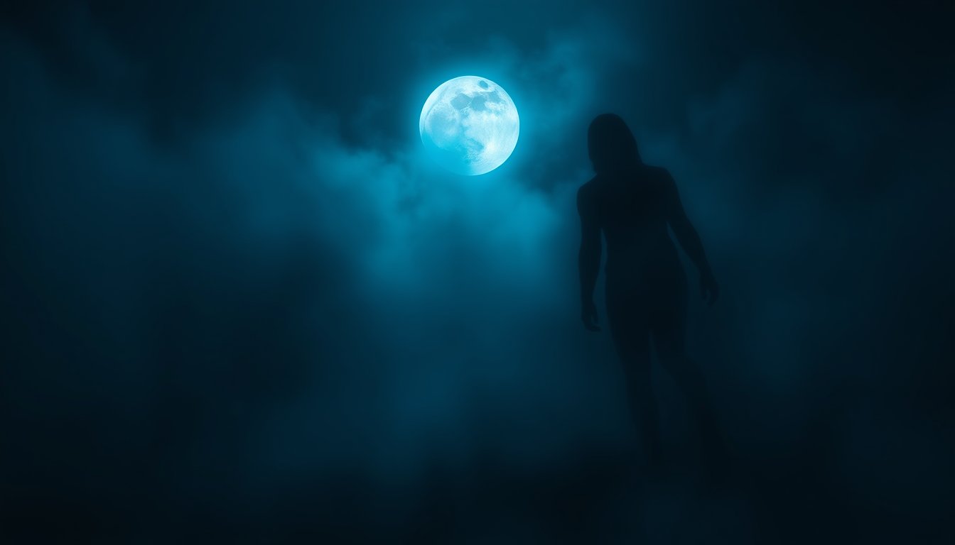Silhouette of a figure in misty moonlight with a weapon — gun dream meaning, power and conflict