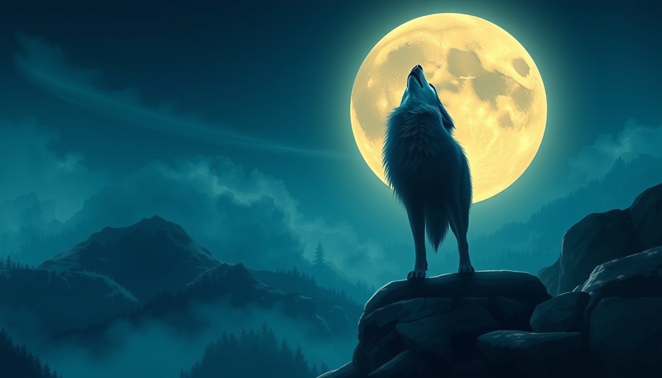 Wolf howling at the moon on a rocky ridge — wolf dream meaning, instinct and wild freedom